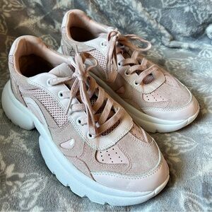 Maje Women’s Sneakers Faster Leather and Suede Trainers Pink Size 39 FR 8.5 US